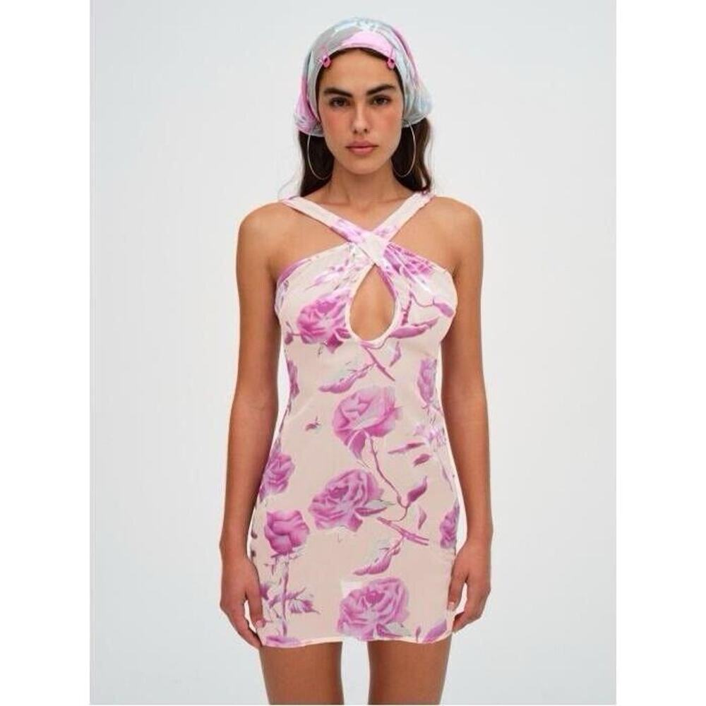 For Love And Lemons Rori Mini Dress Sheer Burnout Velvet Roses Print Sz S READ